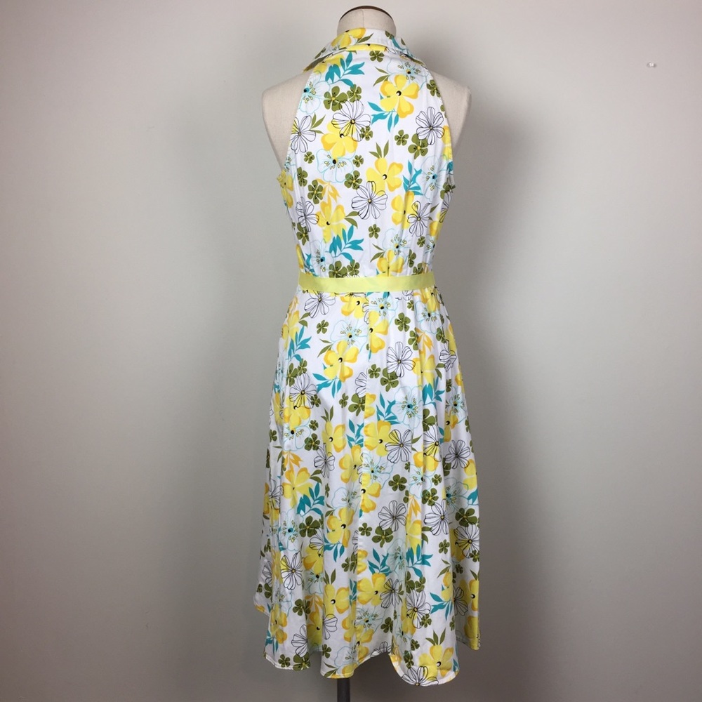 Yellow White Floral Fit & Flare Summer Dress Sleeveless Size 6 - Picture 5 of 10